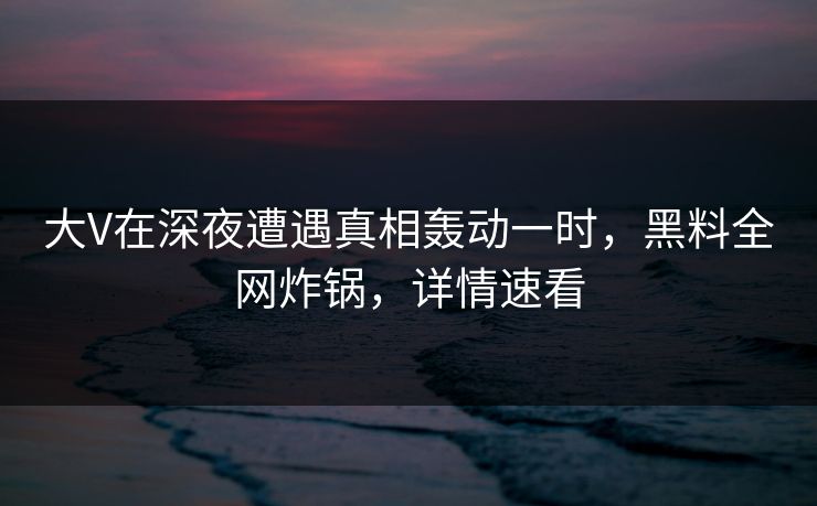 大V在深夜遭遇真相轰动一时，黑料全网炸锅，详情速看