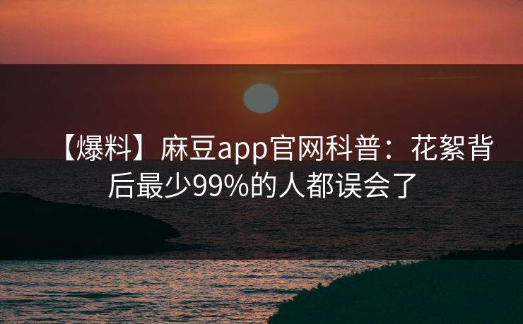 【爆料】麻豆app官网科普：花絮背后最少99%的人都误会了