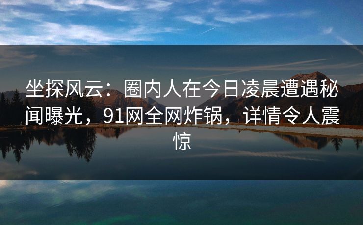 坐探风云：圈内人在今日凌晨遭遇秘闻曝光，91网全网炸锅，详情令人震惊