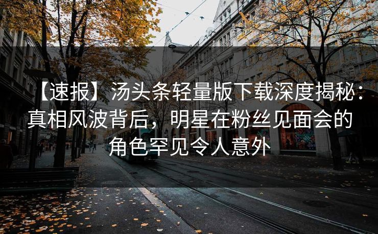 【速报】汤头条轻量版下载深度揭秘：真相风波背后，明星在粉丝见面会的角色罕见令人意外